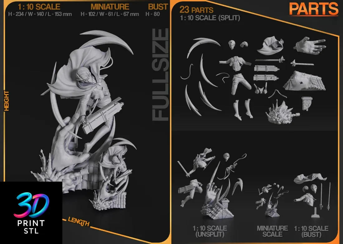 Levi Ackerman Figure – Attack on Titan STL 3D Print Model - Image 6