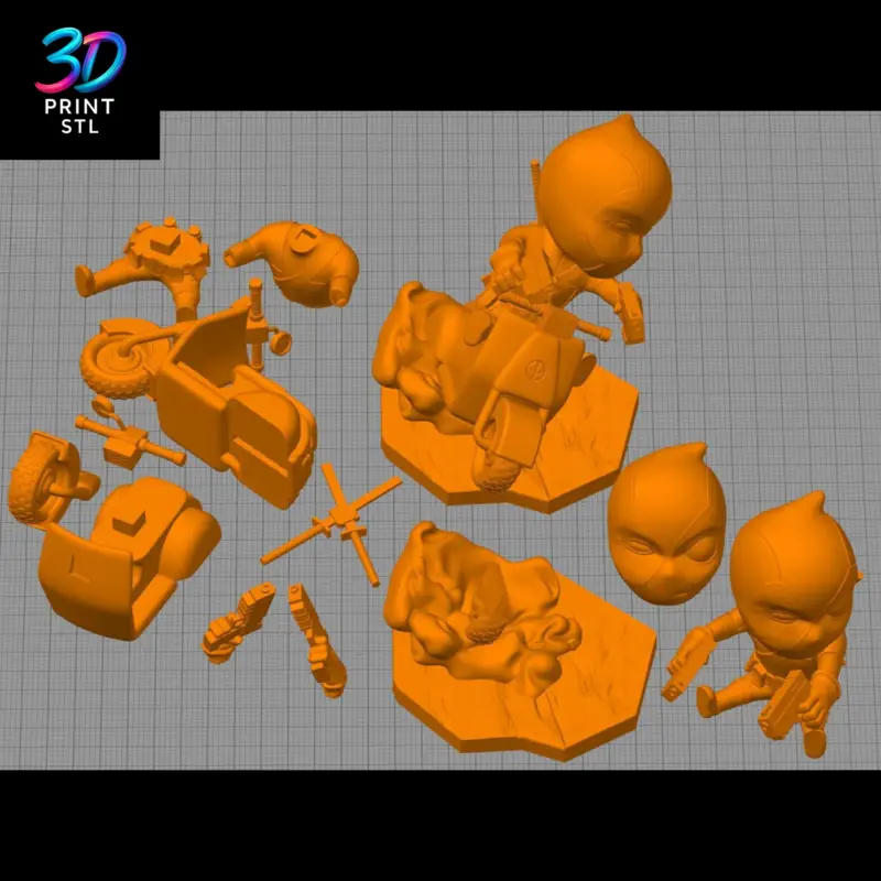 Deadpool on Vespa Chibi Marvel | STL File for 3D Printing - Image 3