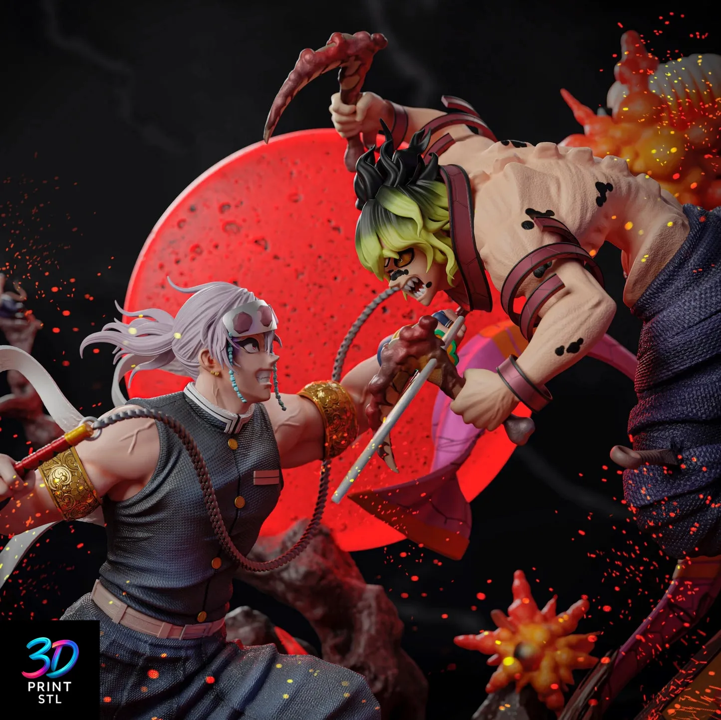 Uzui vs Gyutaro Diorama | Demon Slayer STL 3D Print File - Image 2