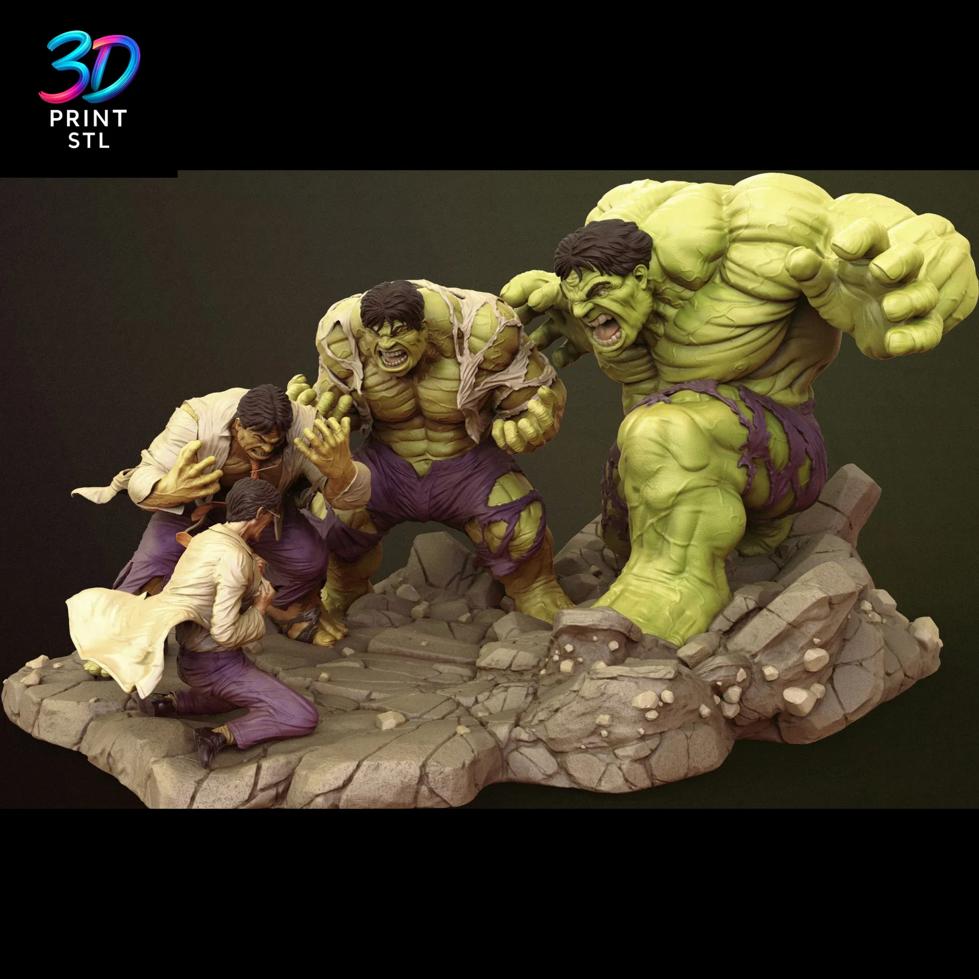 Hulk Bruce Banner Transformation Diorama Marvel | STL for 3D Printers