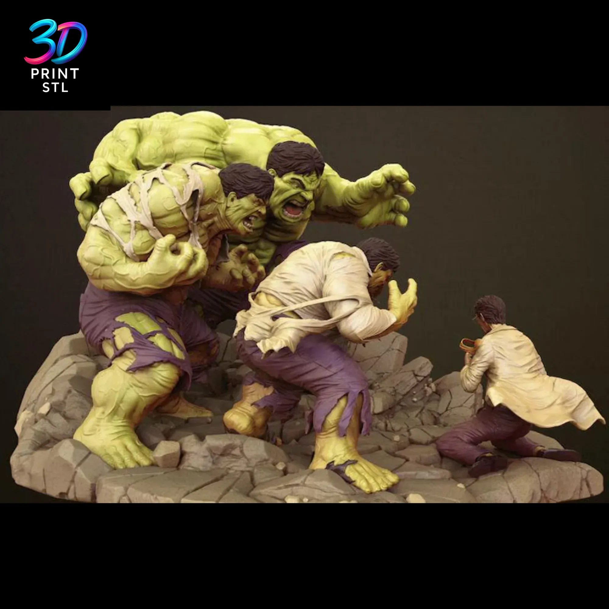 Hulk Bruce Banner Transformation Diorama Marvel | STL for 3D Printers - Image 2
