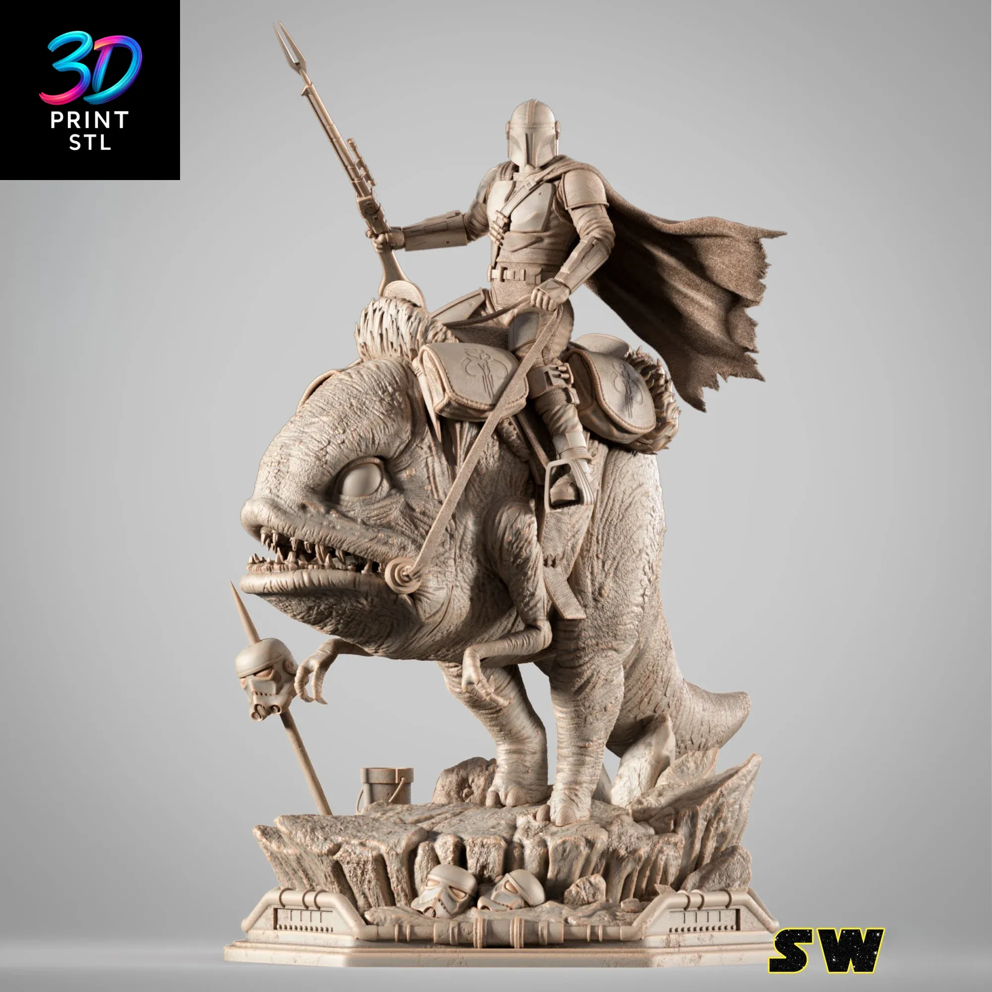 Mandalorian on Blurrg Figure Star Wars | 3D Print Model | STL