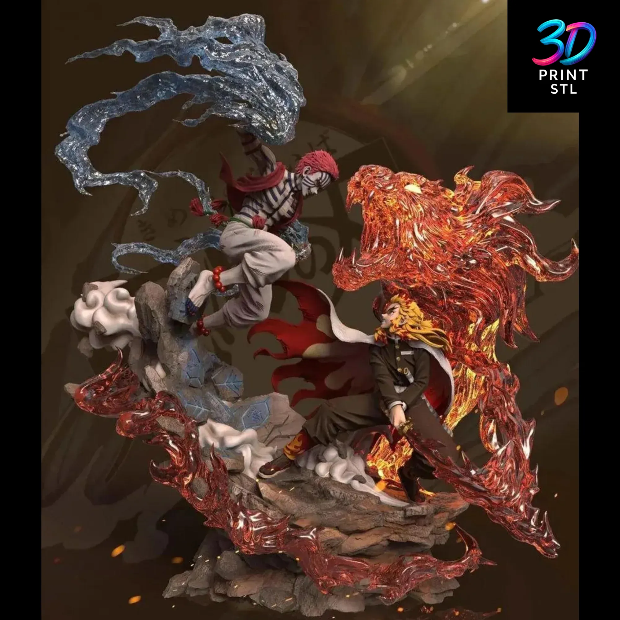 Rengoku vs Akaza Diorama Demon Slayer | STL File for 3D Printing