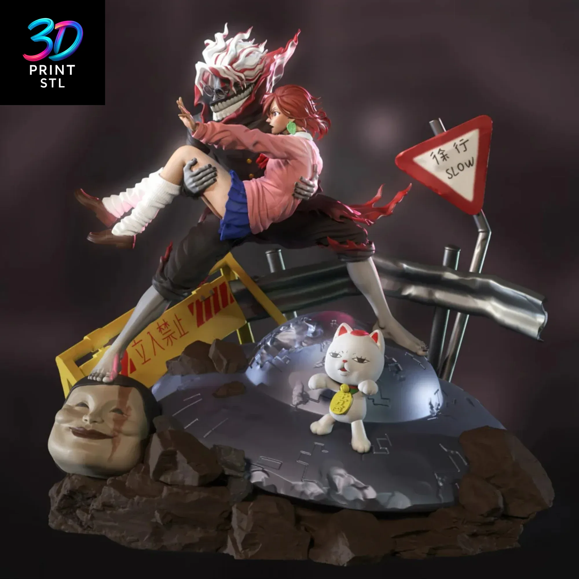 Momo Ayase & Okarun Diorama Dandadan | STL for 3D Printers